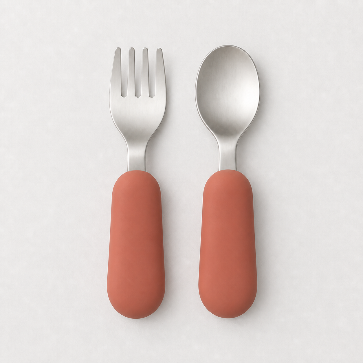 YumBella Stainless Steel Spoon & Fork Set in Clay