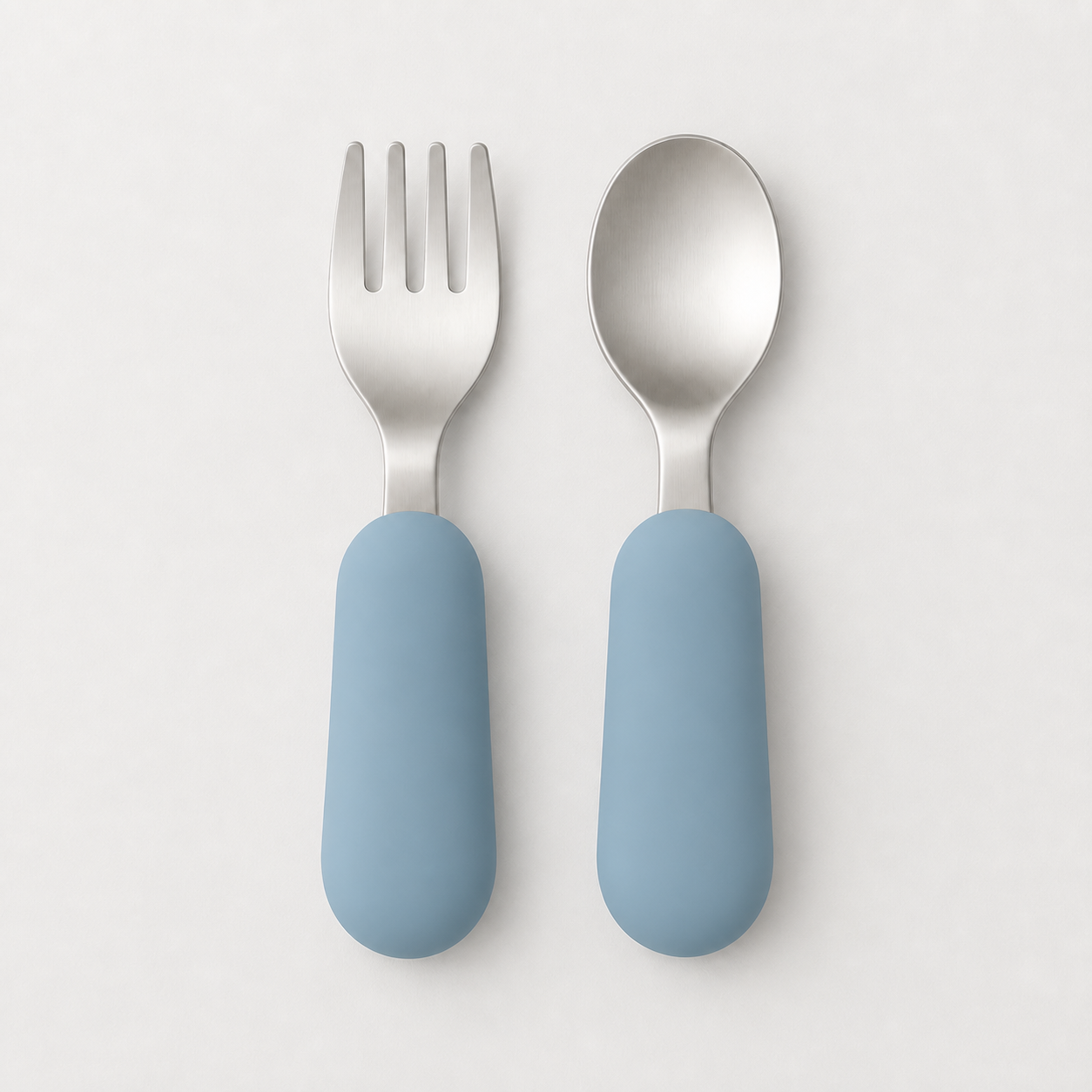 YumBella Stainless Steel Spoon & Fork Set in Cloud Blue