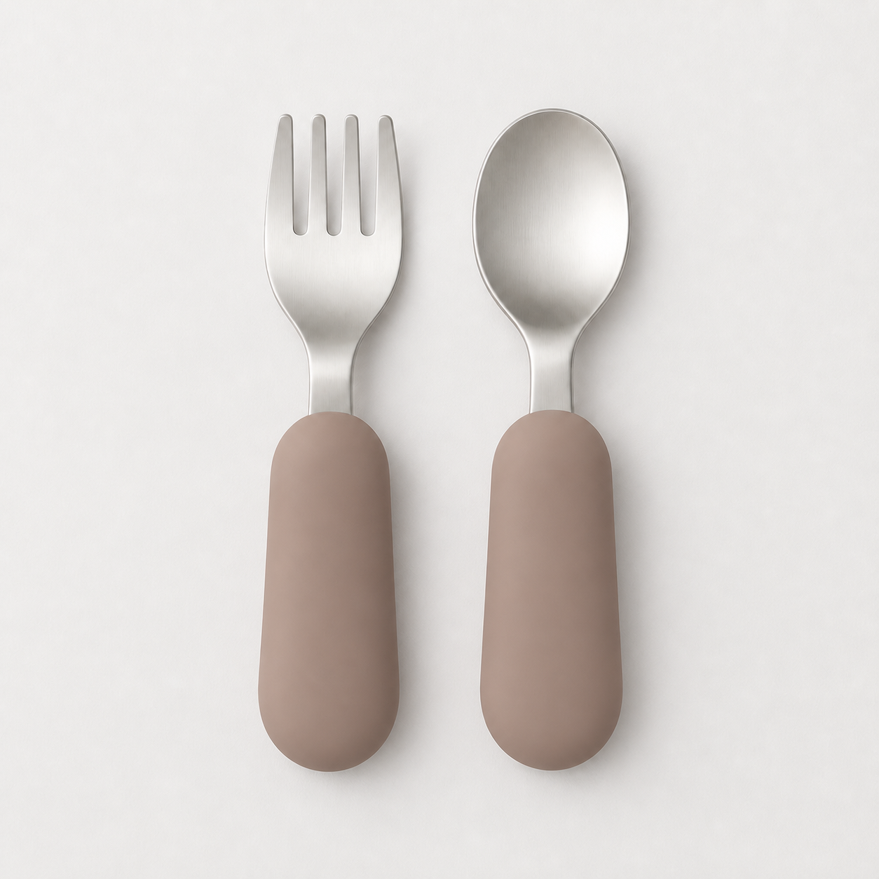 YumBella Stainless Steel Spoon & Fork Set in Warm Taupe