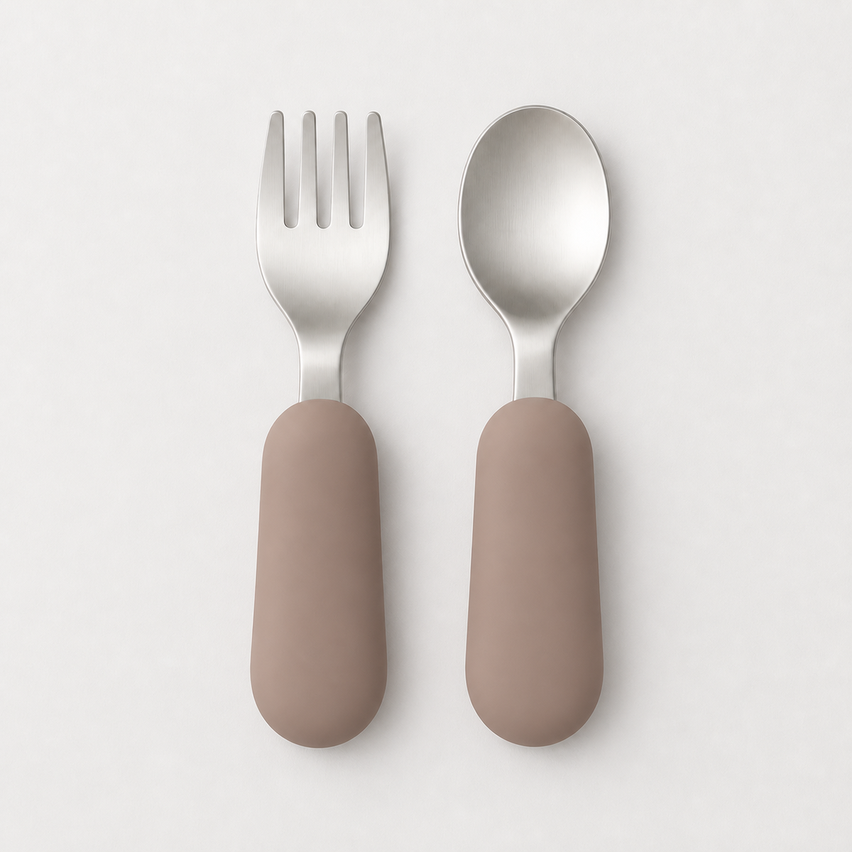 YumBella Stainless Steel Spoon & Fork Set in Warm Taupe