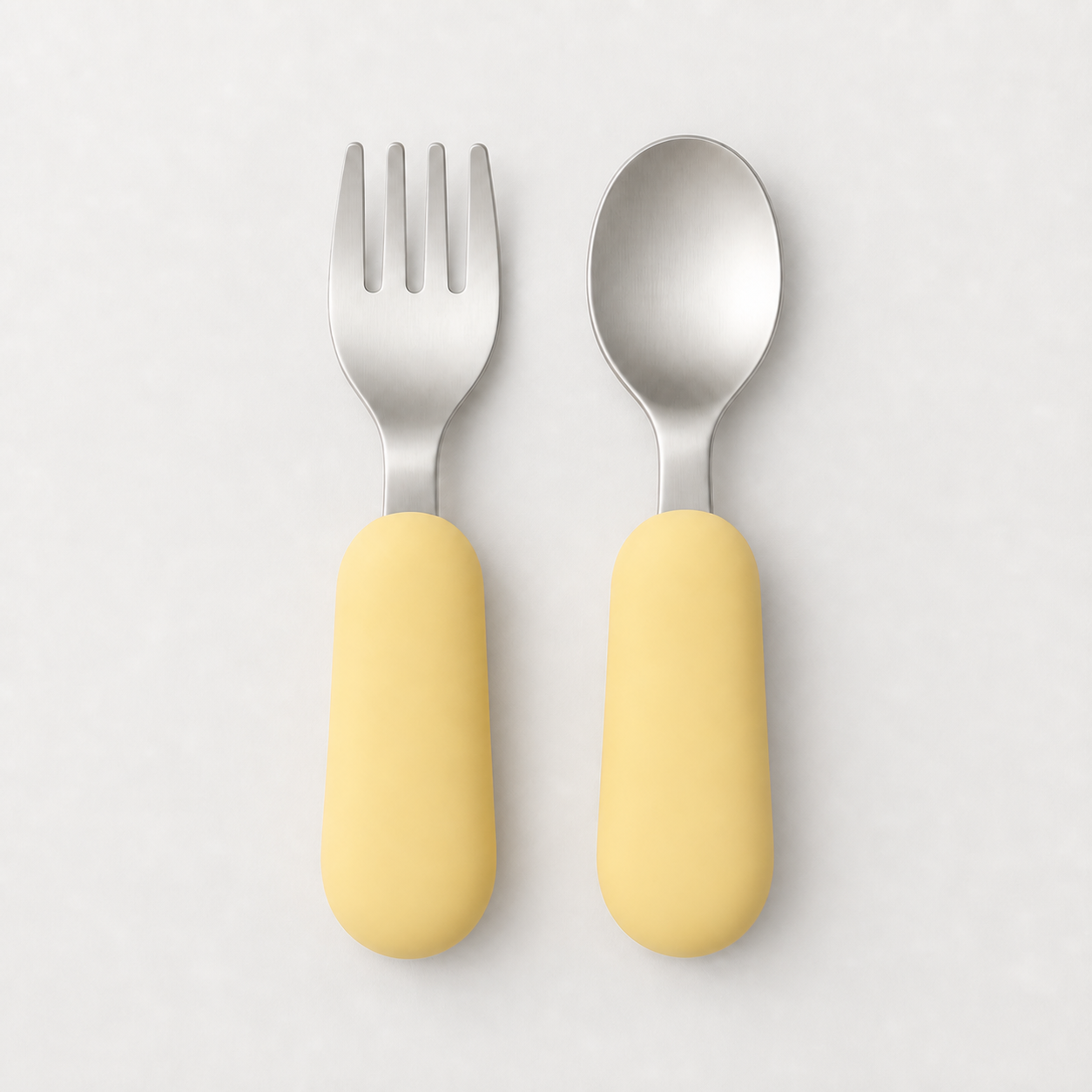 YumBella Stainless Steel Spoon & Fork Set in Butter Yellow