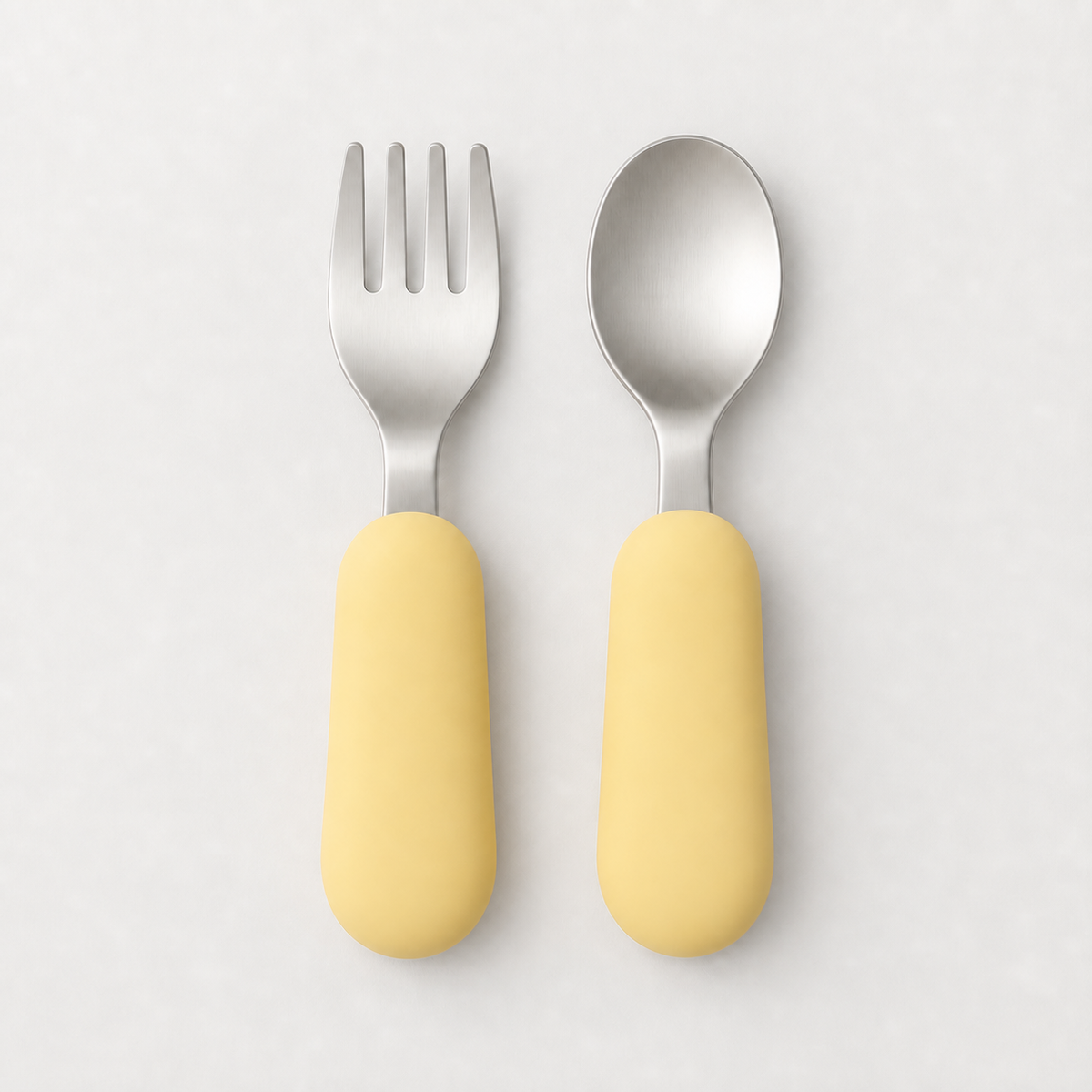YumBella Stainless Steel Spoon & Fork Set in Butter Yellow