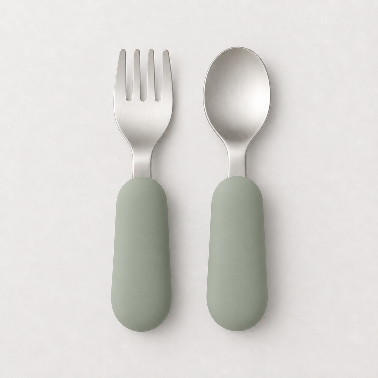 YumBella Stainless Steel Spoon & Fork Set in Sage Green