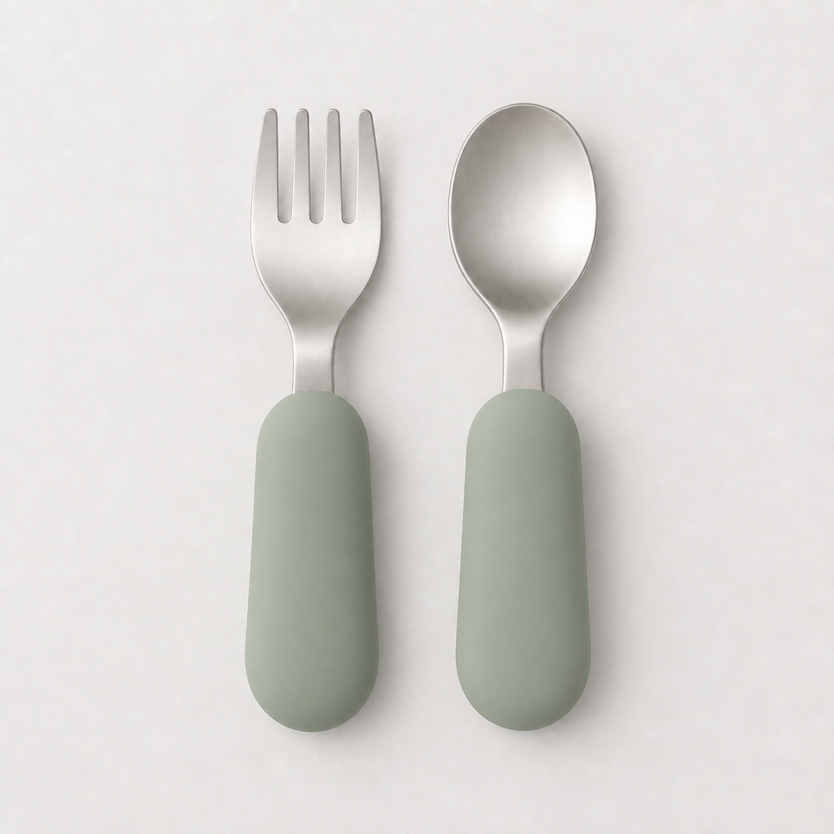 YumBella Stainless Steel Spoon & Fork Set in Sage Green