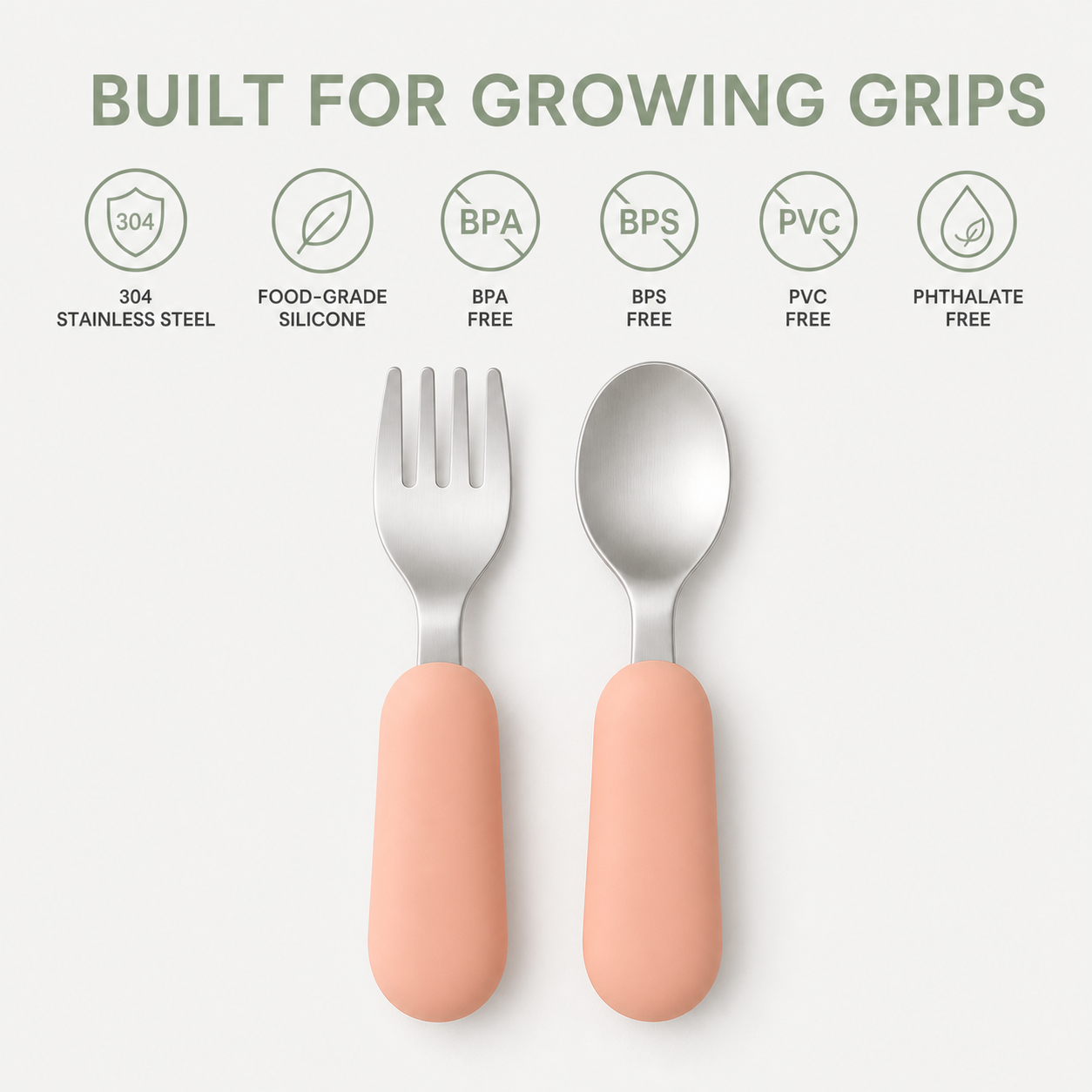 Materials and safety features of the YumBella Stainless Steel Spoon & Fork Set