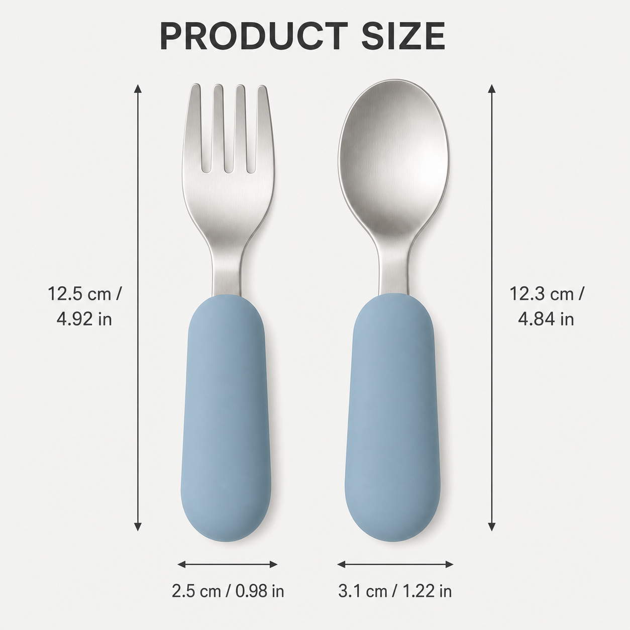 Dimensions of the YumBella Stainless Steel Spoon & Fork Set