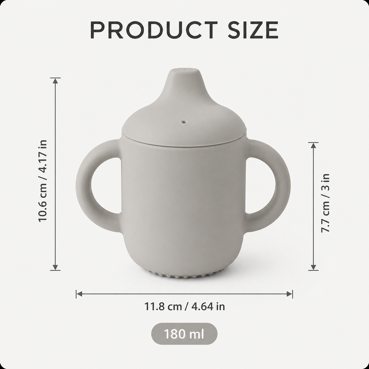 Dimensions of the YumBella Silicone Training Cup – 180ml