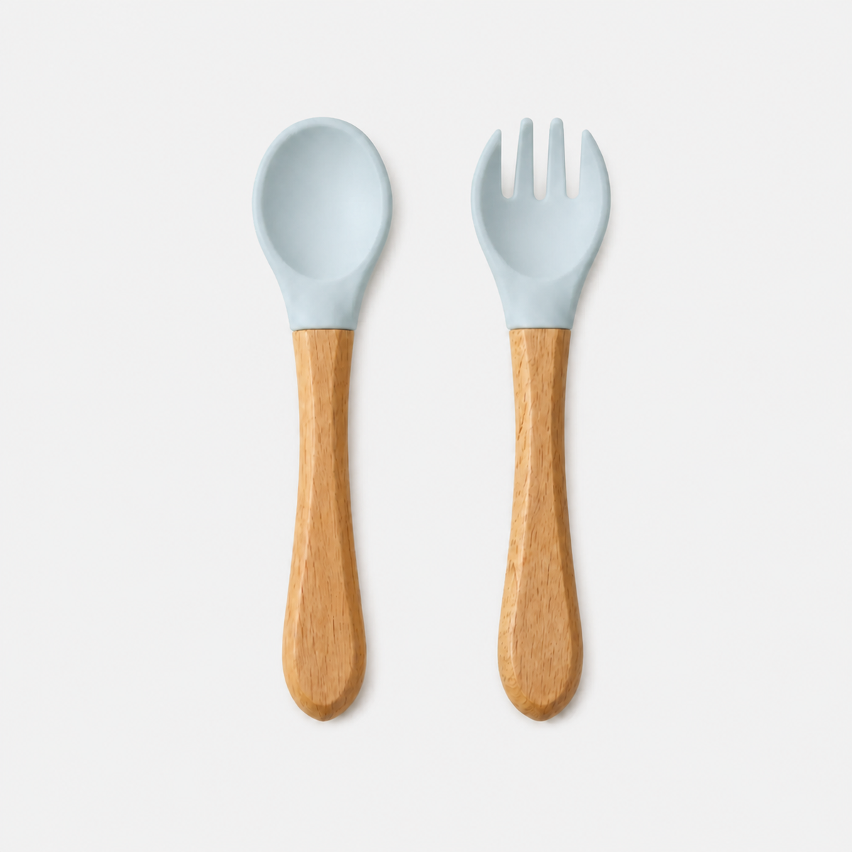 YumBella silicone spoon and fork set in Mist Blue