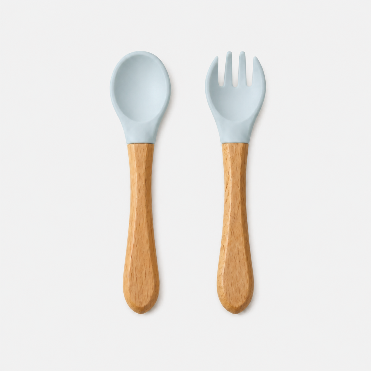 YumBella silicone spoon and fork set in Mist Blue