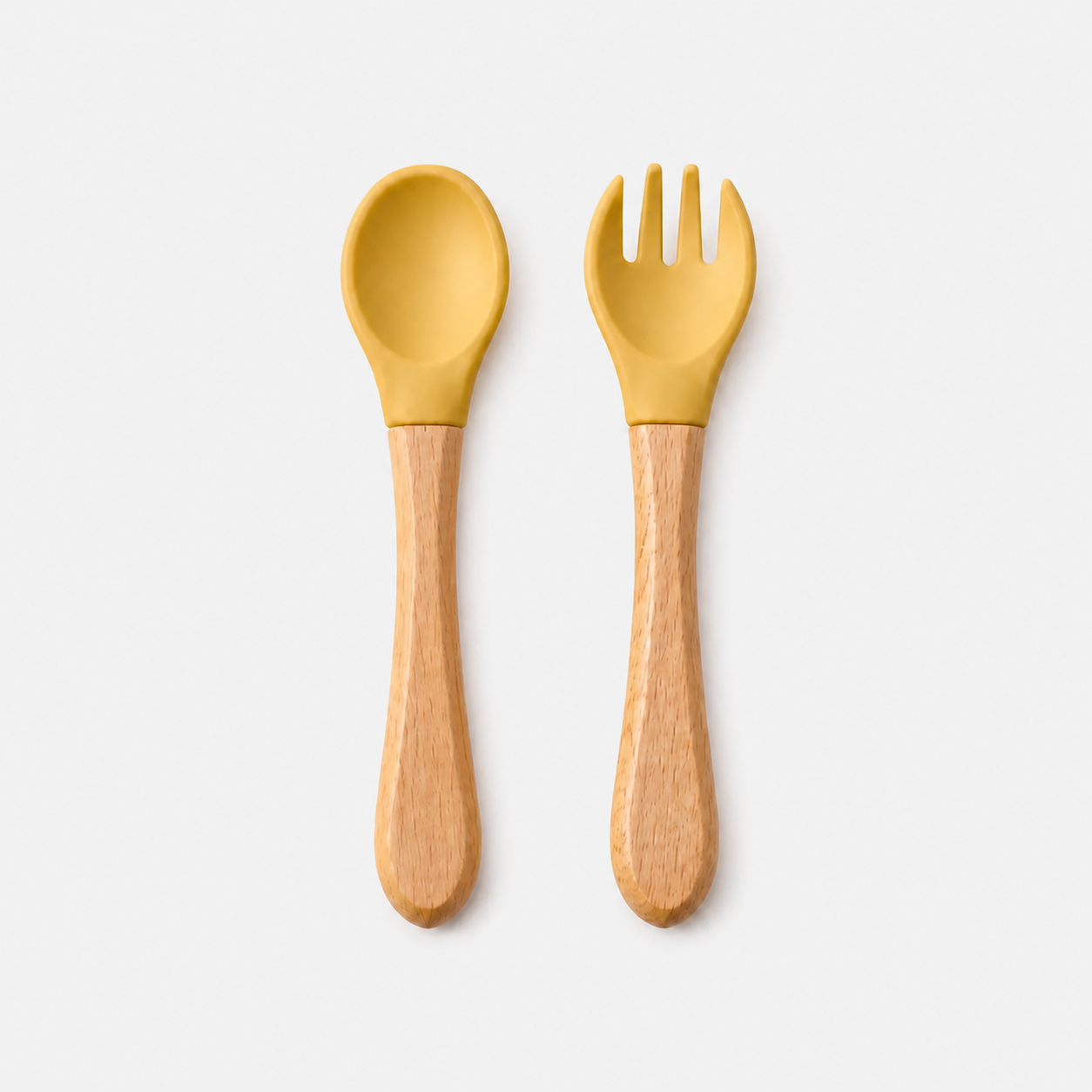 YumBella silicone spoon and fork set in Mustard