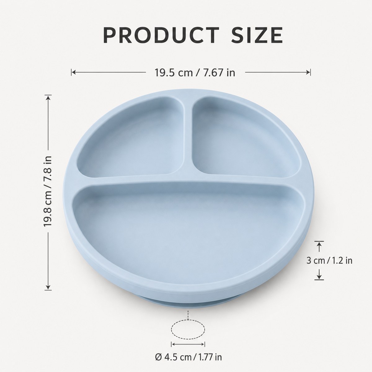 Dimensions of the YumBella Silicone Suction Plate