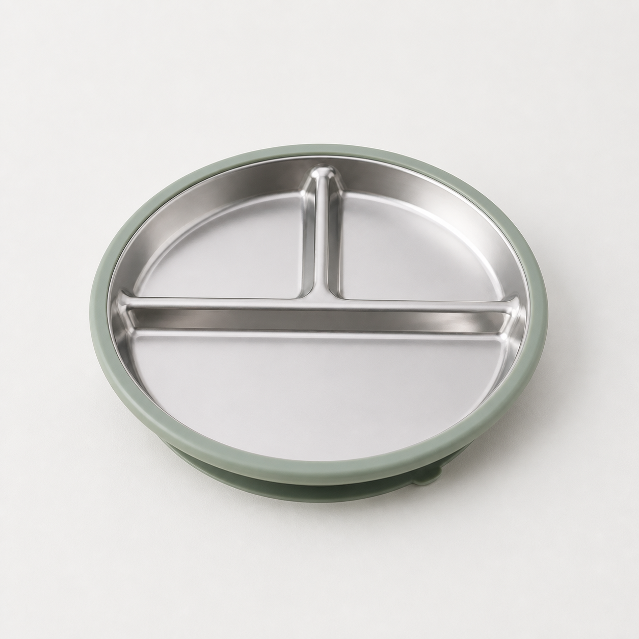 YumBella Stainless Steel Suction Plate in Sage Green