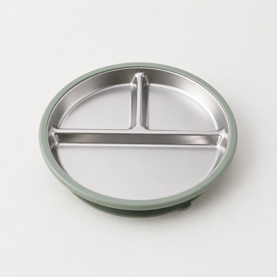 YumBella Stainless Steel Suction Plate in Sage Green