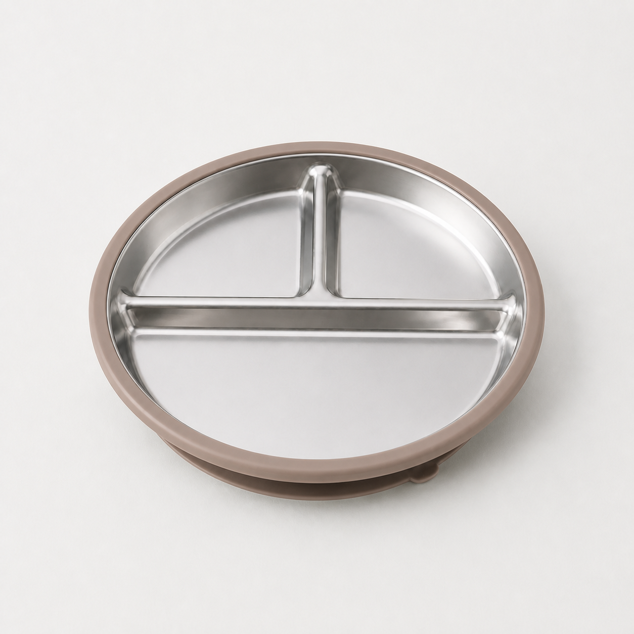 YumBella Stainless Steel Suction Plate in Warm Taupe